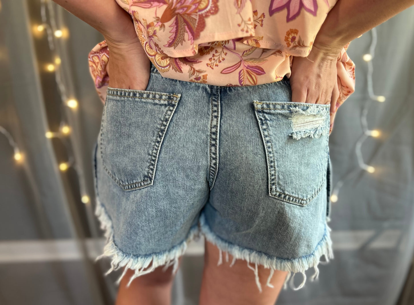 Side Slit Distressed Shorts