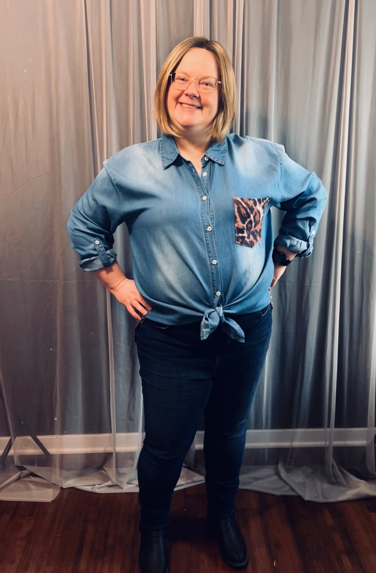 Denim Cheetah Button Down