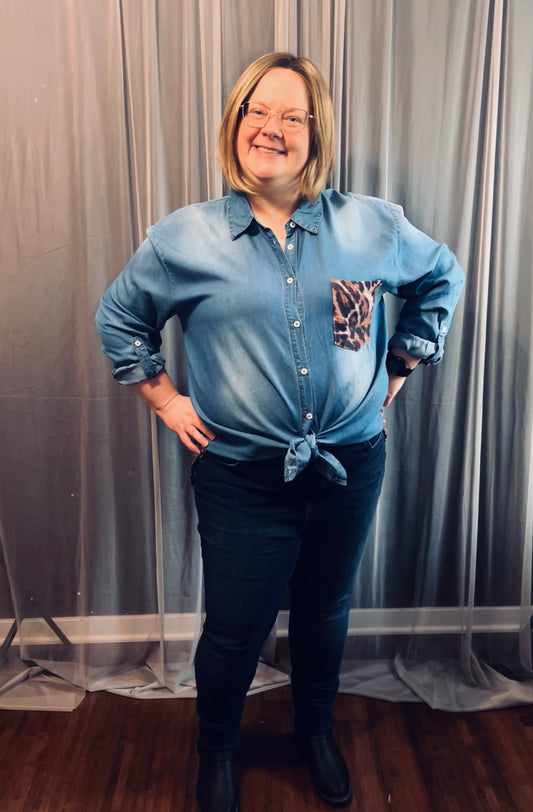 Denim Cheetah Button Down