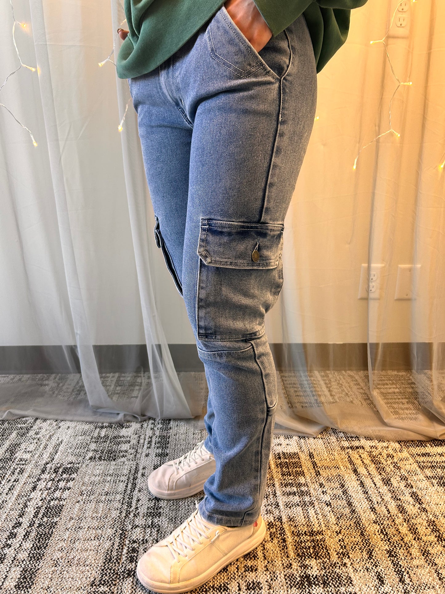 Mid-Rise Cargo Jeans