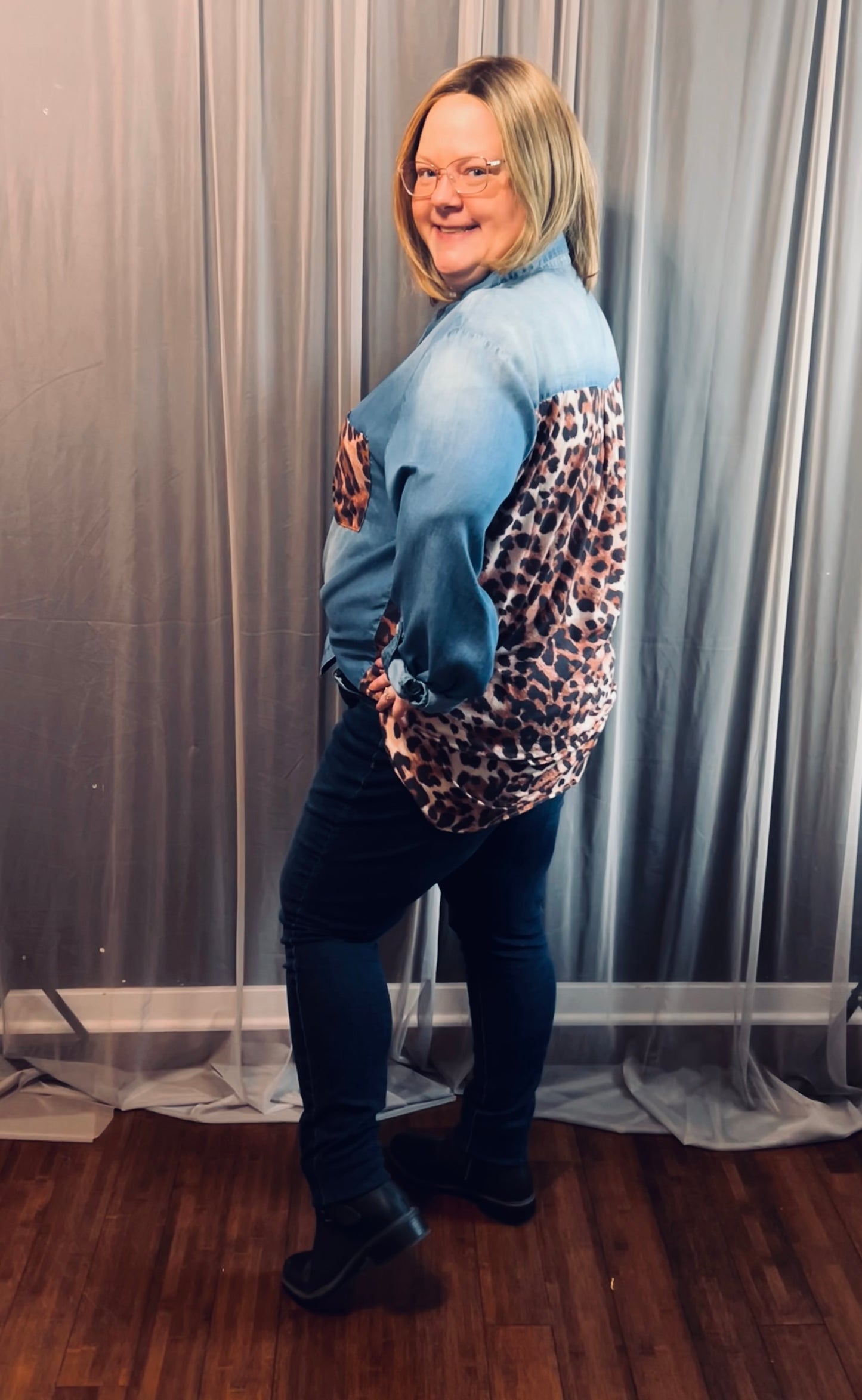 Denim Cheetah Button Down