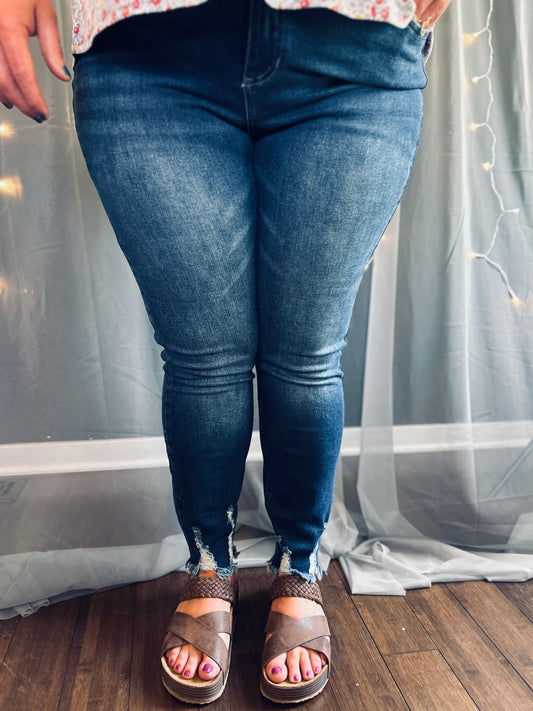 High-Rise Distressed Ankle Skinny Jeans