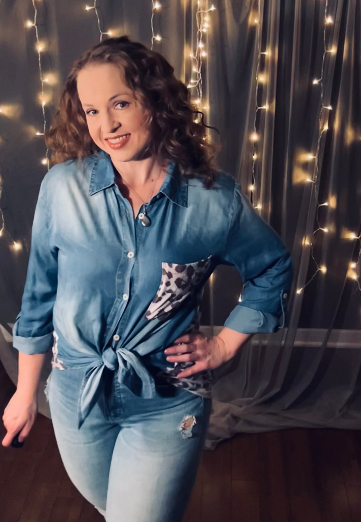 Denim Cheetah Button Down